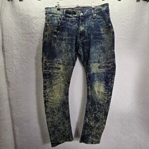 M‎ Society Mad City Jeans Mens 38x32 Acid Wash Moto Biker Style Denim barrel leg